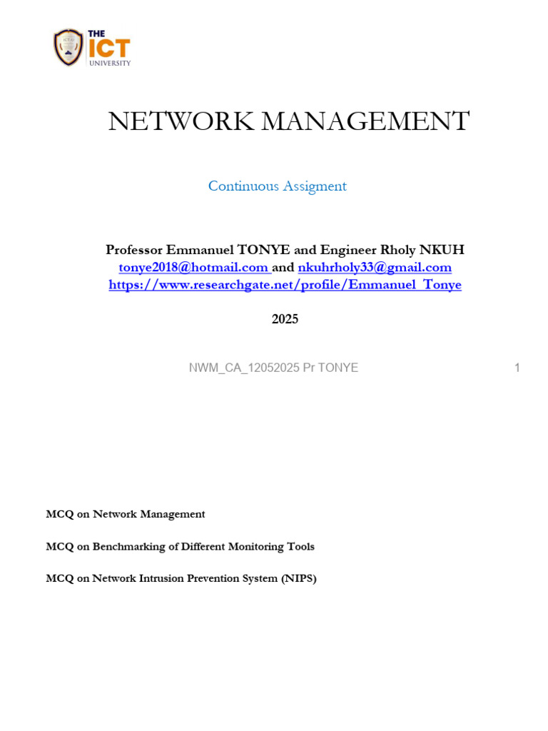 Network - Management - CA 1-2-3 Without Answers | PDF | Computer ...