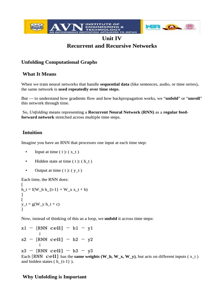 Unfolding RNNs: Backpropagation Explained | PDF | Algorithms | Learning