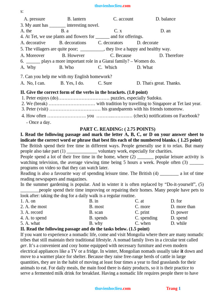 English Language Practice Exercises | PDF | Nomad | Mongolia
