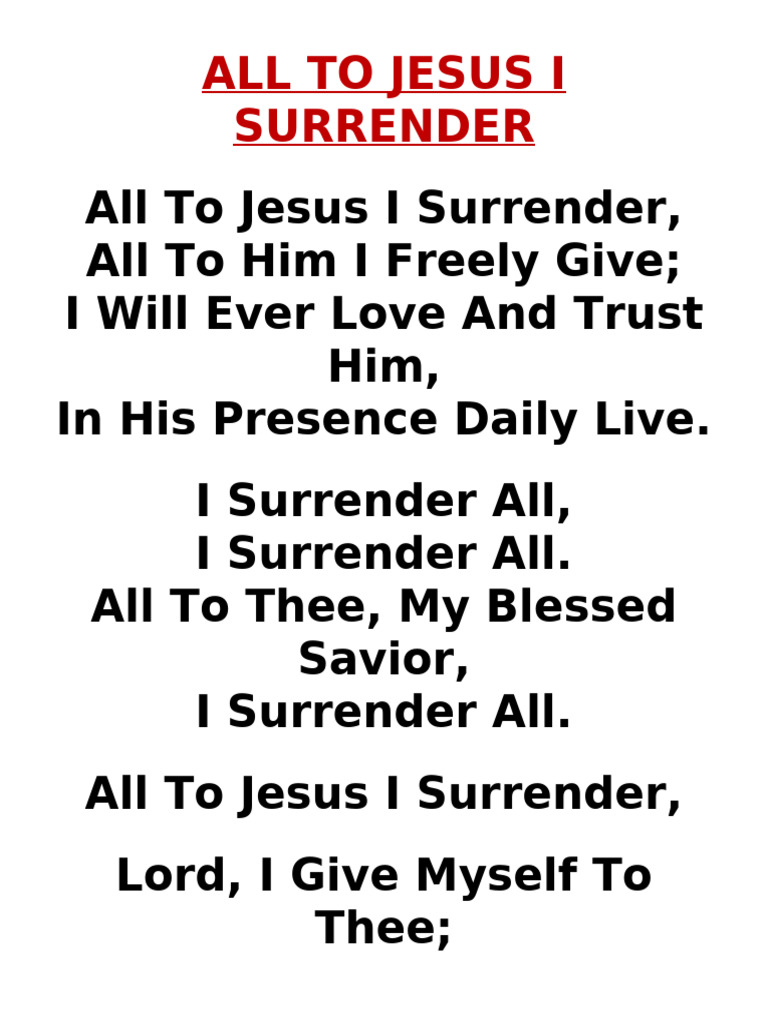 Surrendering All to Jesus: A Hymn | PDF | Christian Worship And Liturgy ...