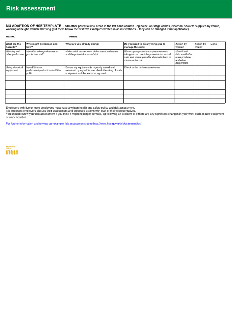 Risk Assessment Template MU Version AUG 2015 | PDF