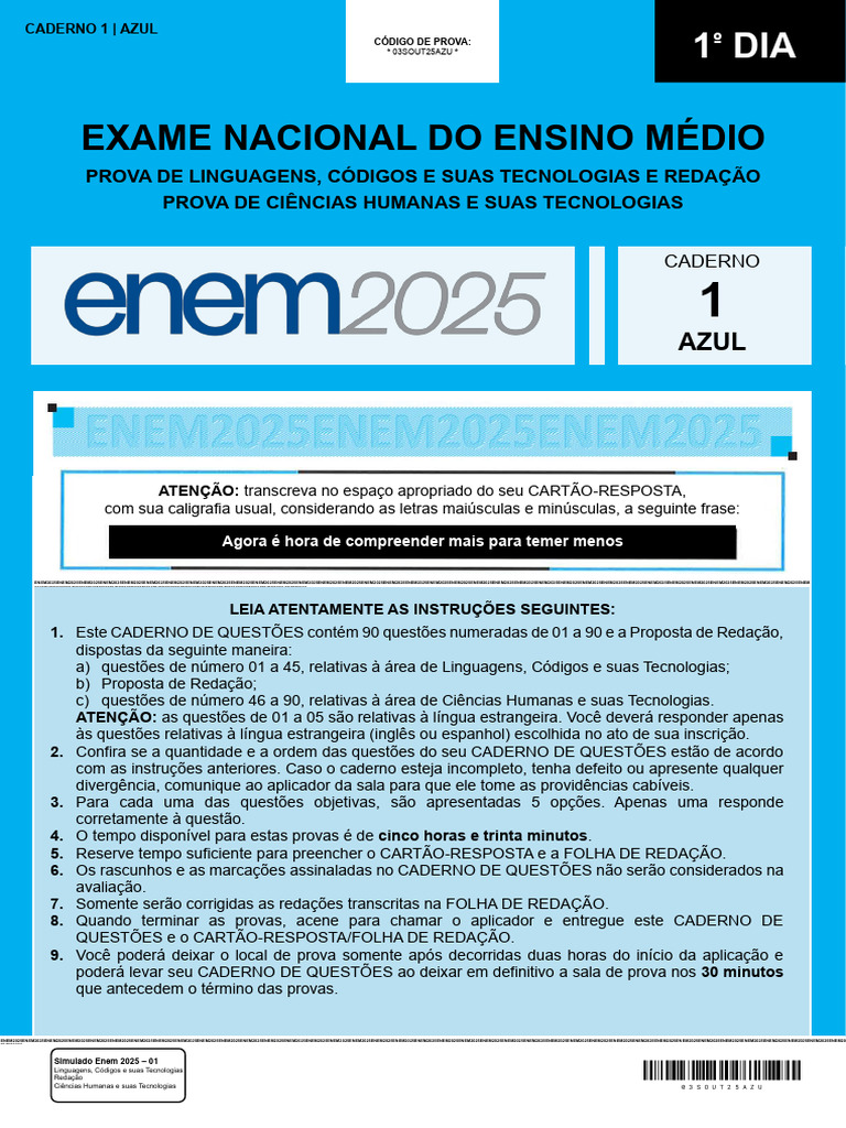 Simulado ENEM 2025: Caderno Azul | PDF