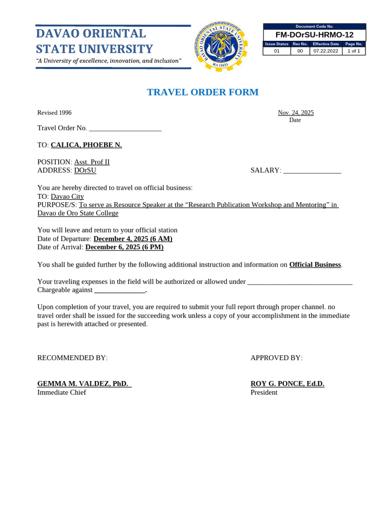 Travel Order - 35 | PDF
