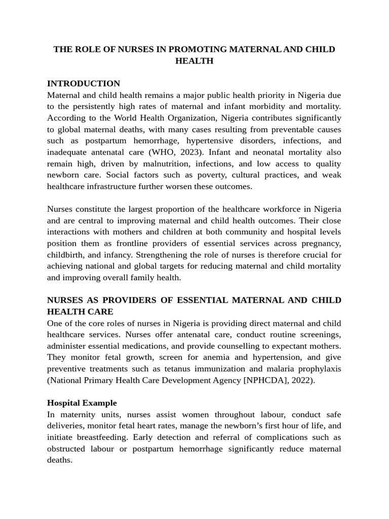 Nurses' Impact on Maternal and Child Health | PDF | Maternal Health ...
