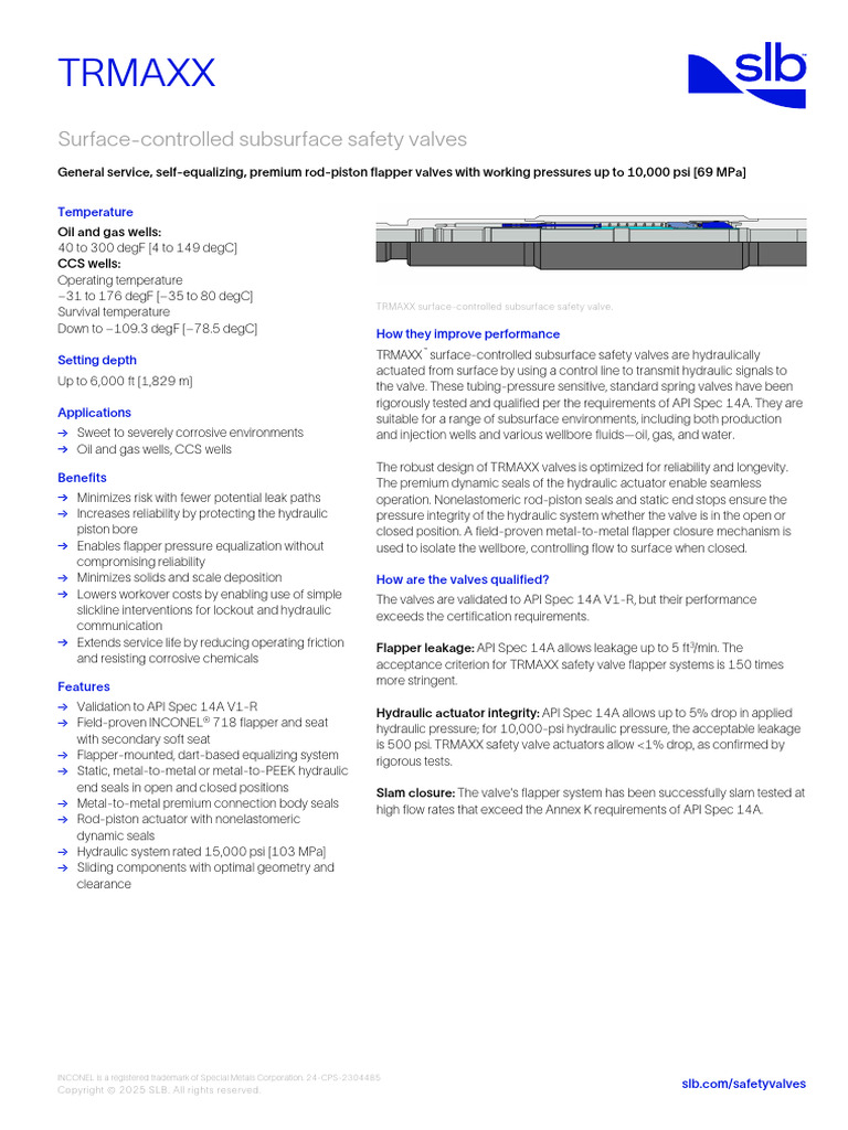 TRMAXX Subsurface Safety Valves Overview | PDF | Valve | Pressure