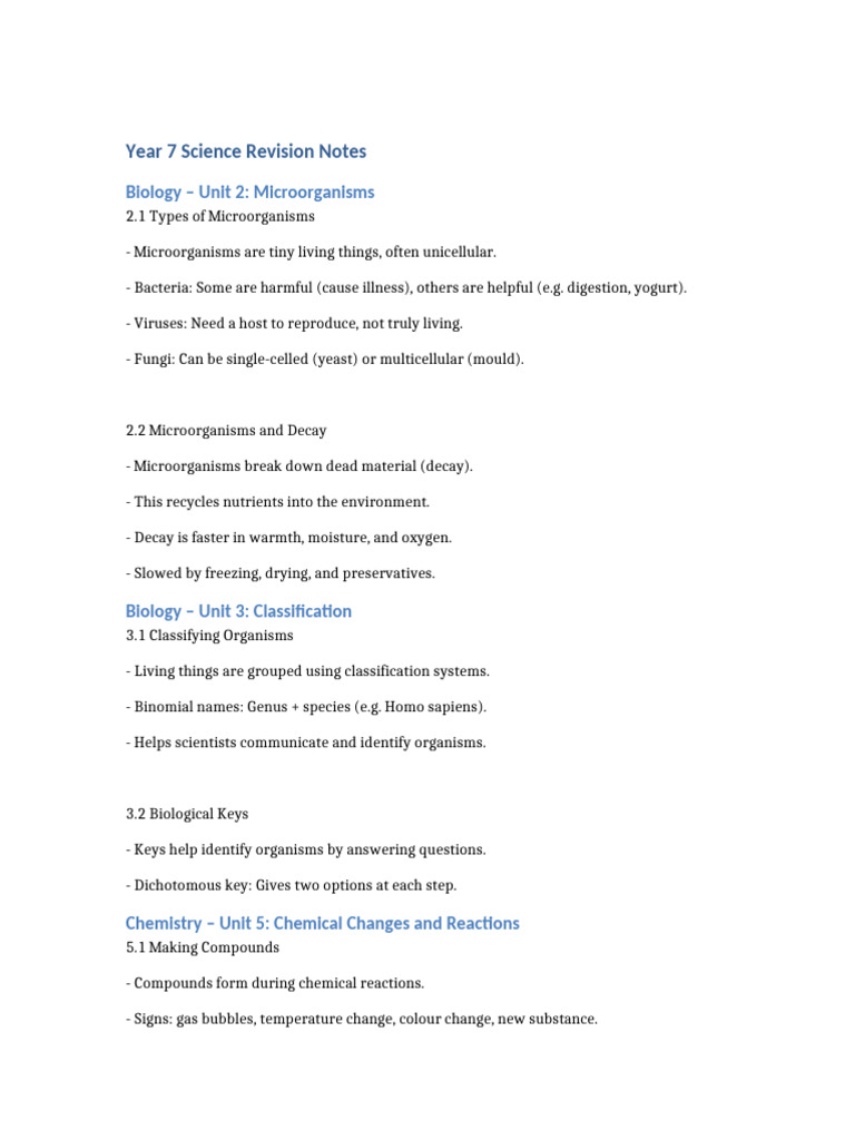 Year 7 Science Revision Notes Guide | PDF | Earth | Moon