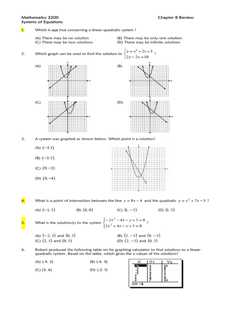 Systems of Equations Review Guide | PDF | Quadratic Equation | Algebra