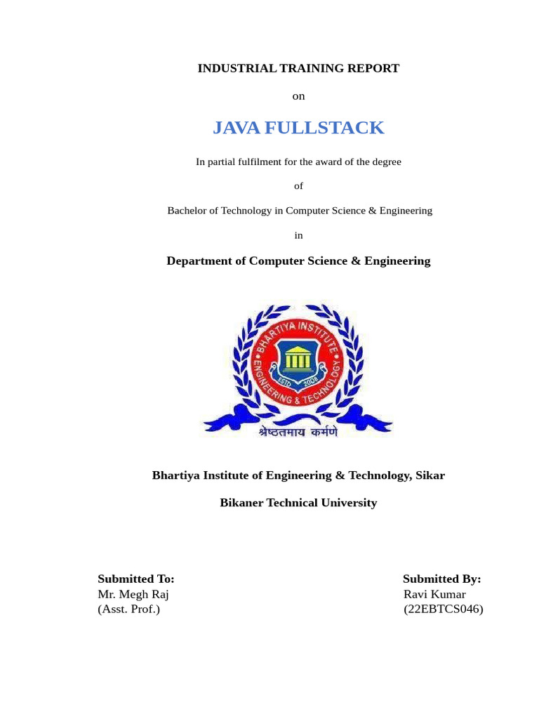 Java Fullstack Industrial Training Report | PDF | Html | World Wide Web