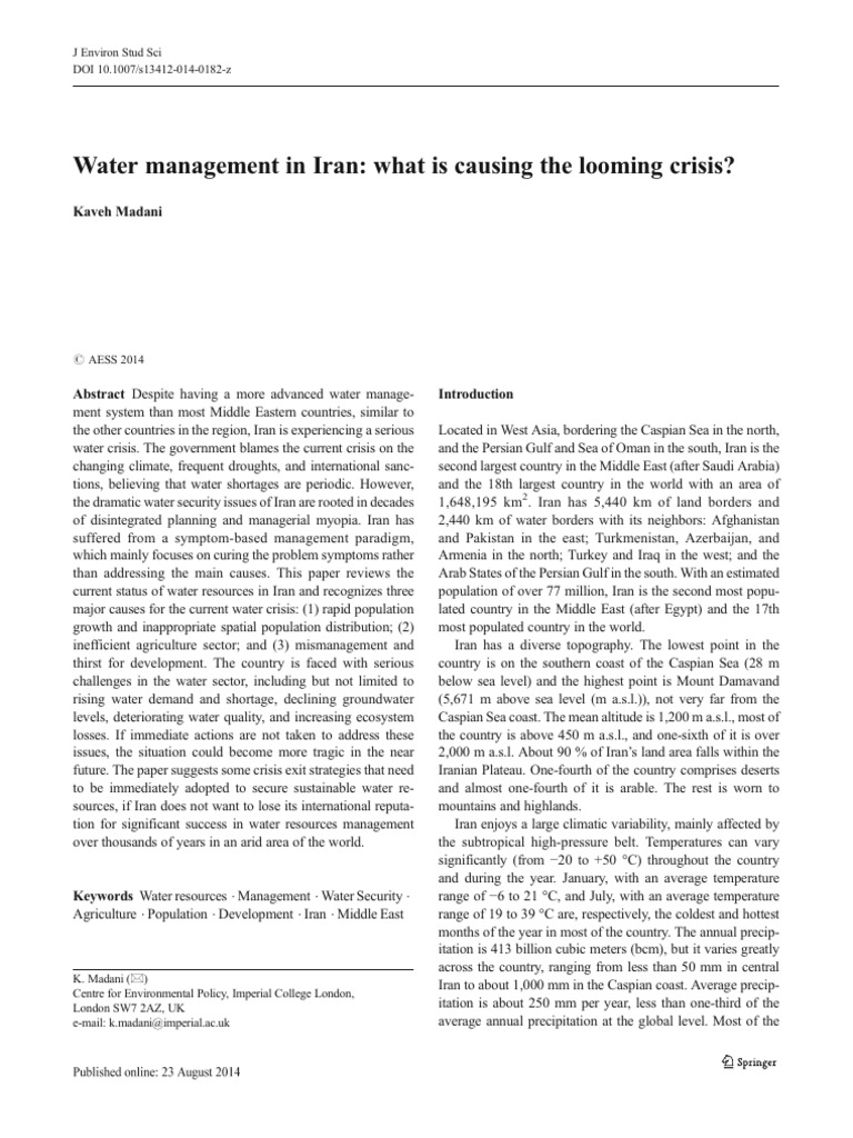 Iran's Water Crisis: Causes and Solutions | PDF | Agriculture | Water ...