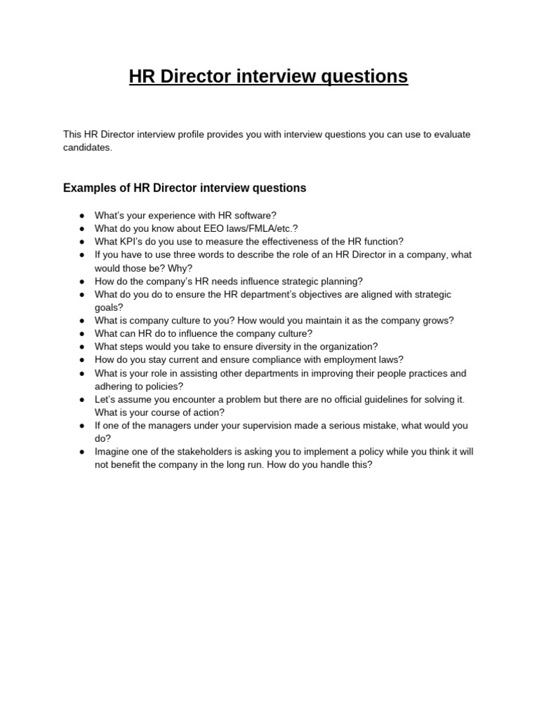 HR Director Interview Questions Guide | PDF