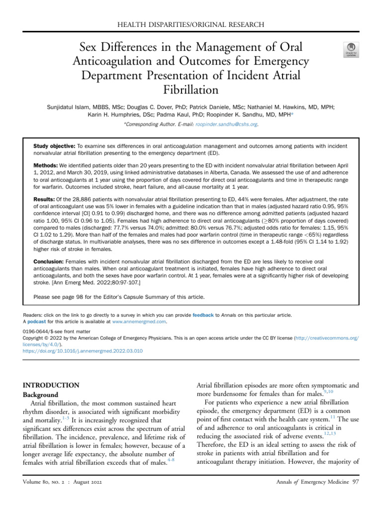 Sex Differences in The Management of Oral Anticoag | PDF | Medicine ...