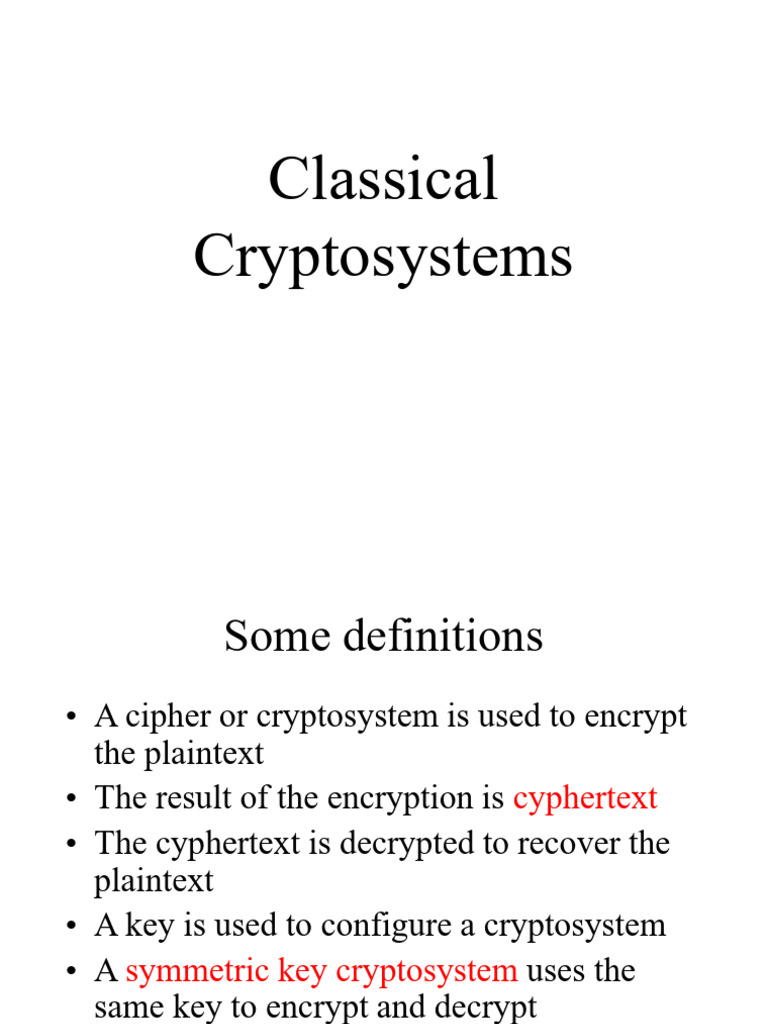 Overview of Classical Cryptosystems | PDF | Cryptography | Encryption