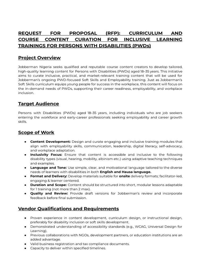 RFP - Curriculum & Course Content Curation For PWD | PDF | Learning ...
