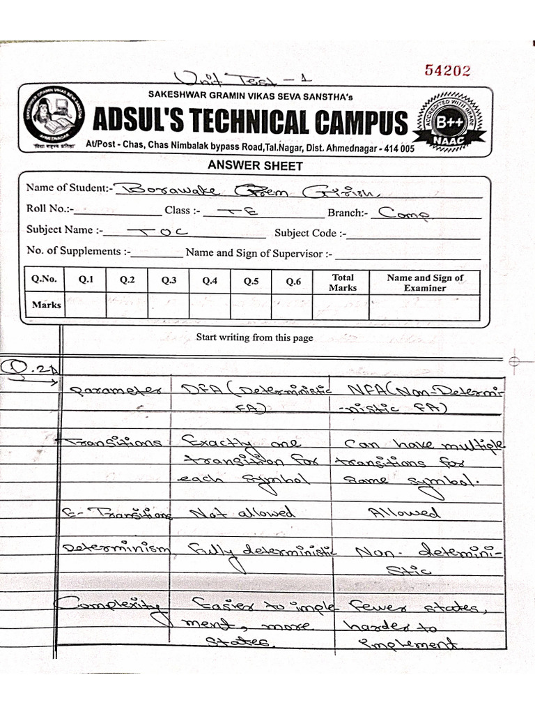 TOC Unit Test 1 To 3 | PDF