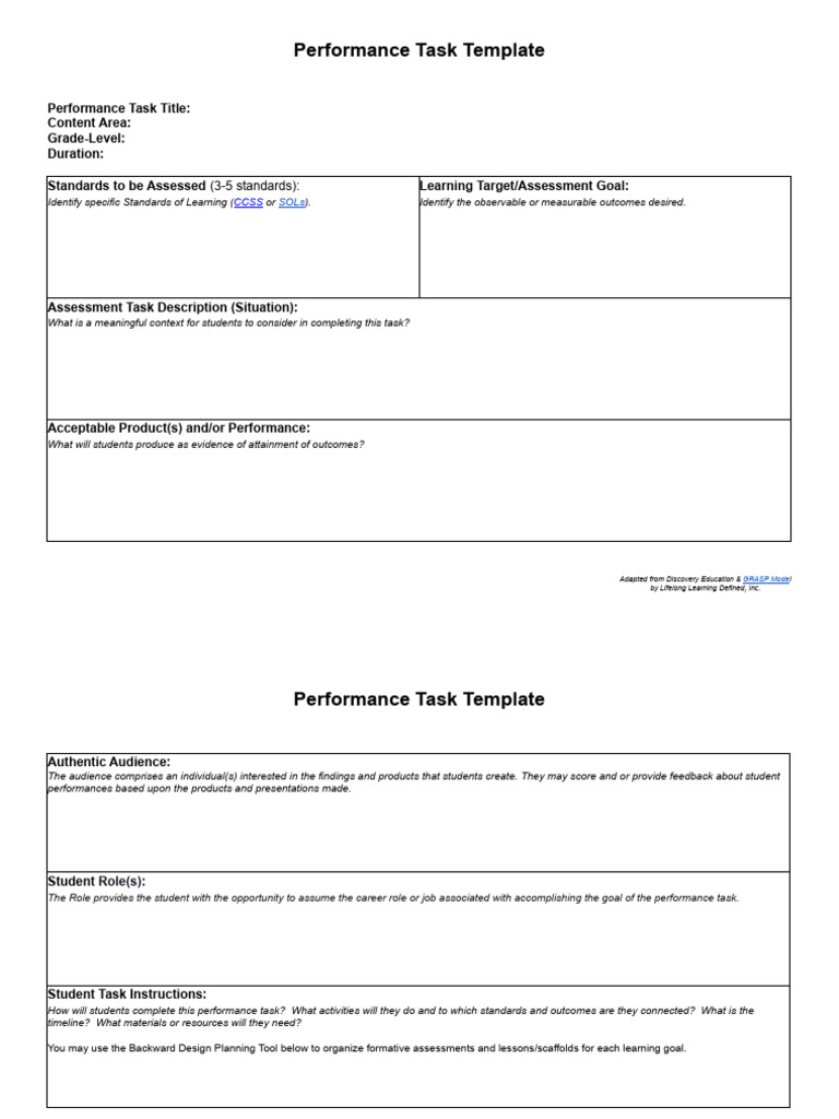 Performance Task Template for Educators | PDF | Educational Assessment ...