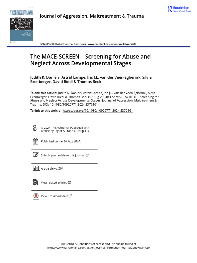 MACE-SCREEN: Abuse & Neglect Screening | PDF | Child Abuse ...