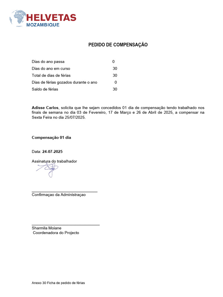 Ficha de Pedido de Compensacao AC 24072025 PDF | PDF
