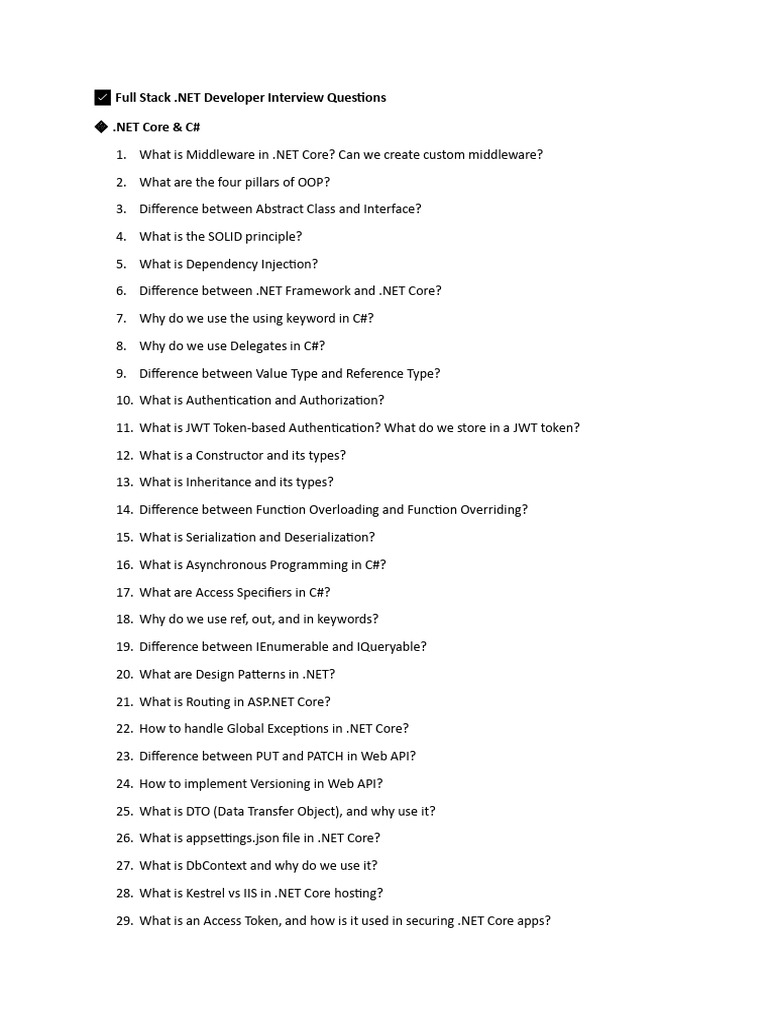 .NET Developer Interview Questions Guide | PDF | C Sharp (Programming ...