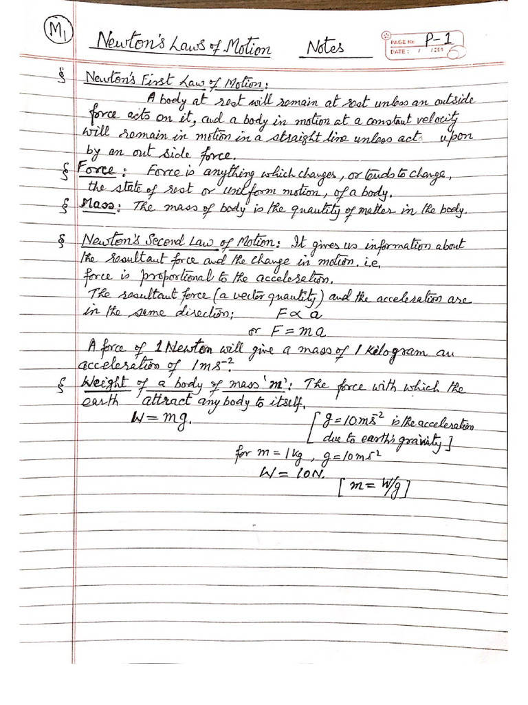 m1 Newtons Laws of Motion Notes | PDF