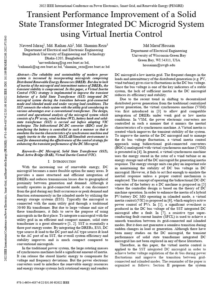 Virtual Inertia Control in DC Microgrids | PDF | Power Electronics ...