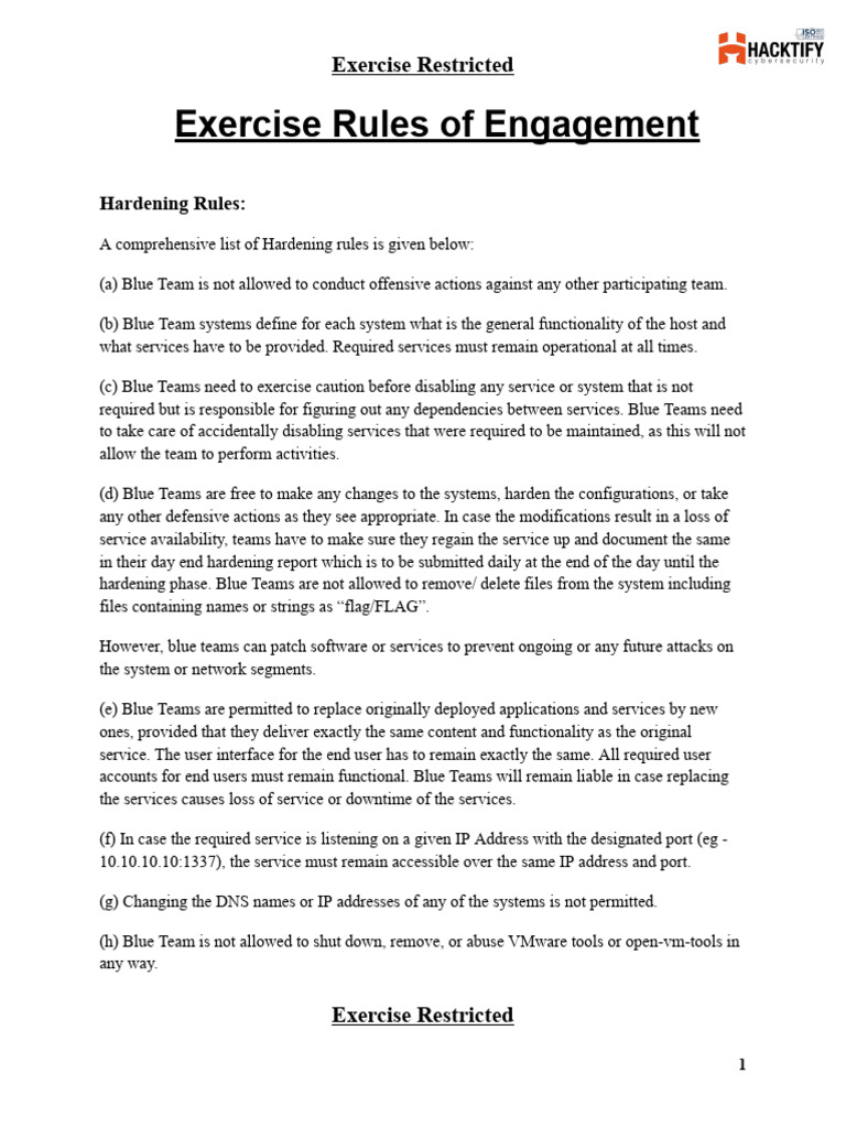 Blue Team Exercise Rules of Engagement | PDF | User (Computing) | File ...