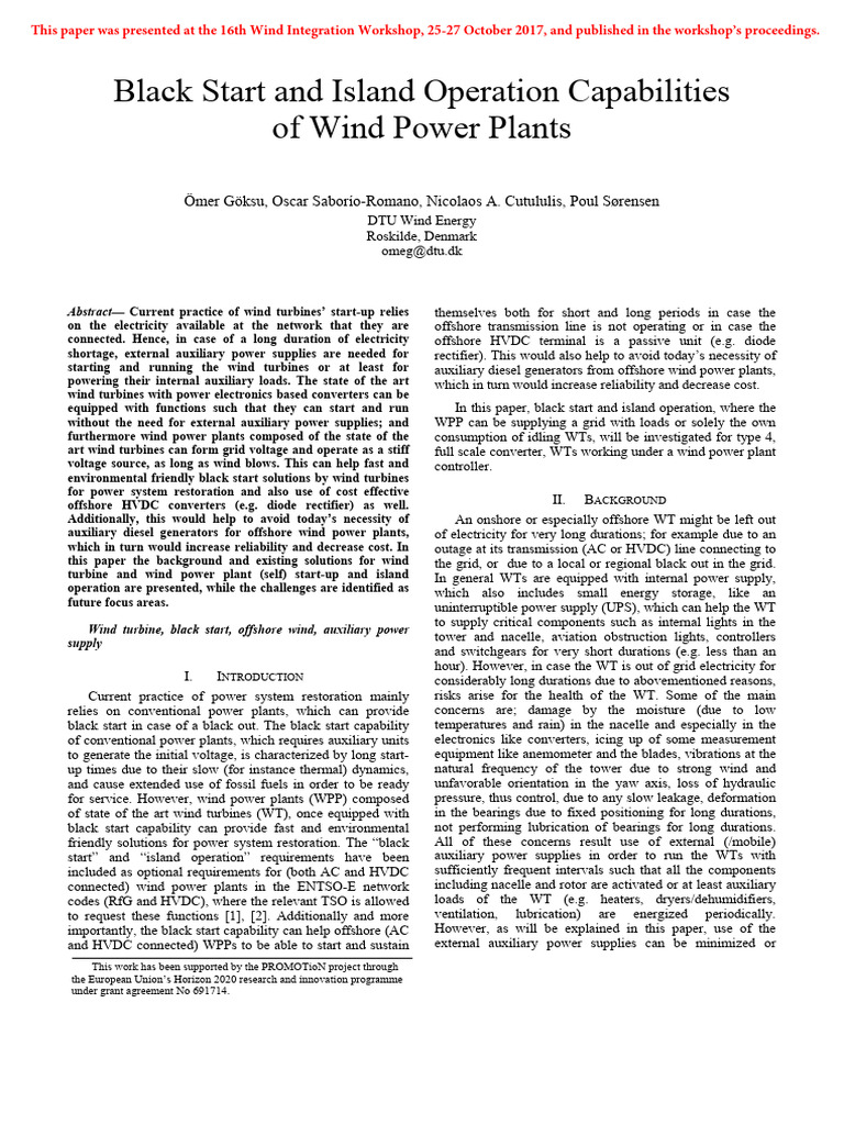 Conference Paper Black Start and Island Operation Capabilities of Wind ...