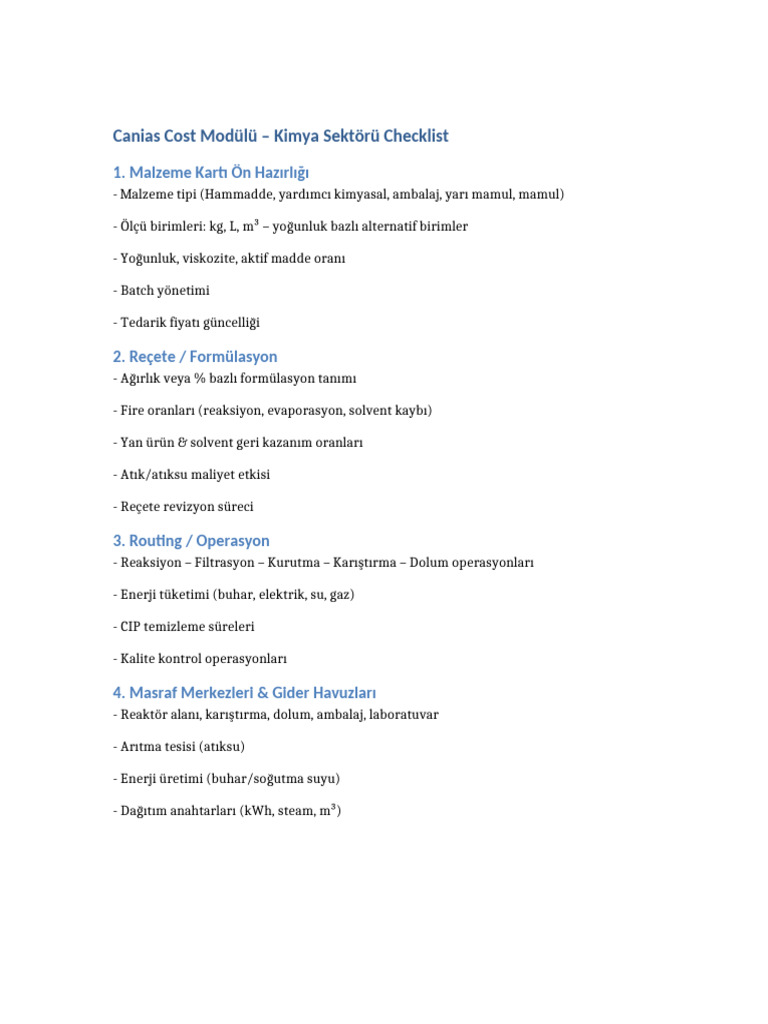 Canias Cost Chemical Checklist | PDF