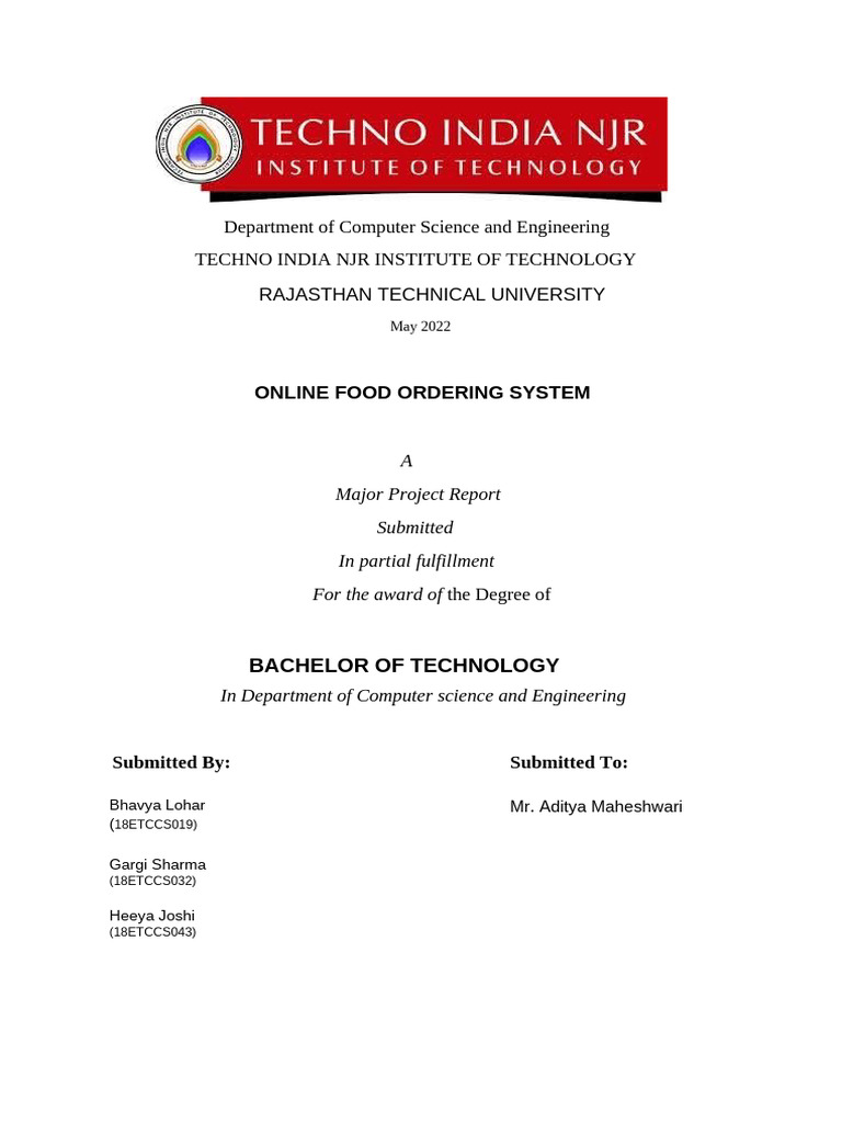 Online Food Ordering System Project Report | PDF | Menu | Databases