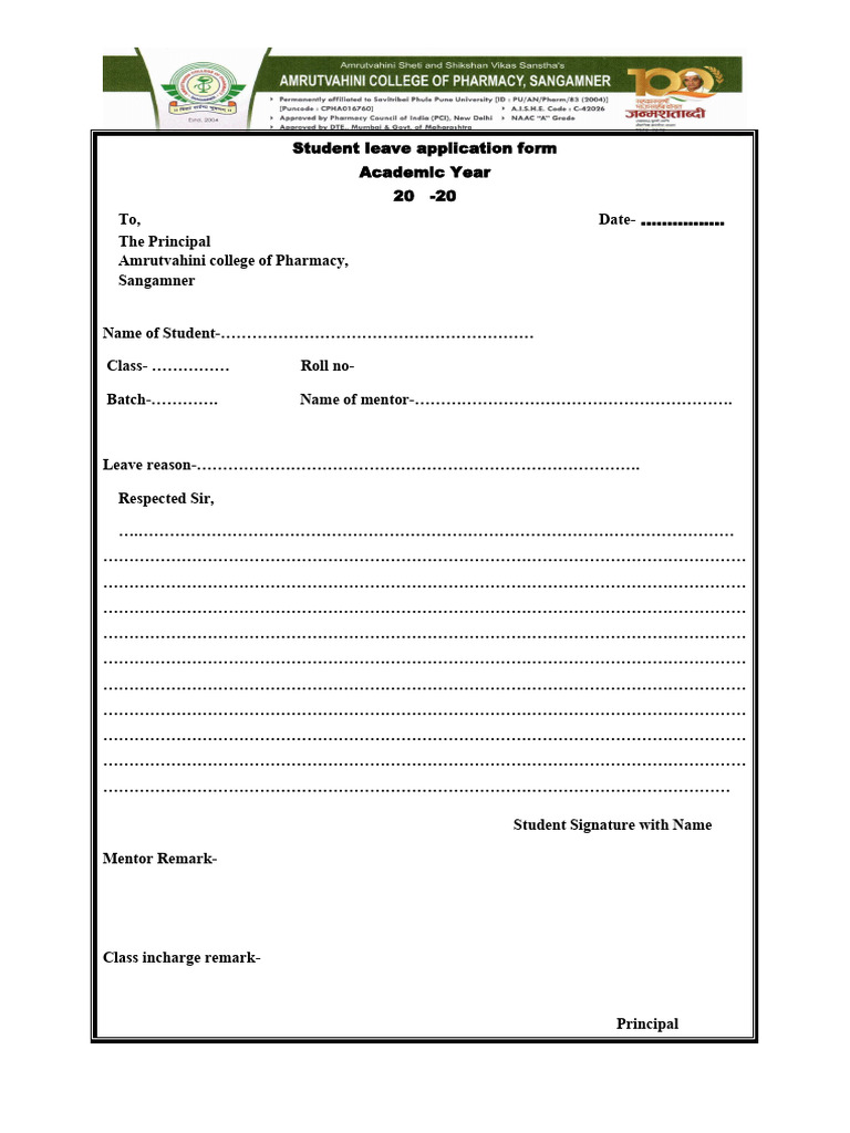 Student Leave Application Form | PDF