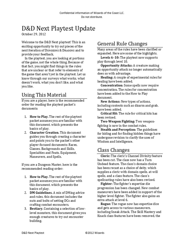 D&D Next Playtest Update October 2012 | PDF | Dungeons & Dragons | Role ...