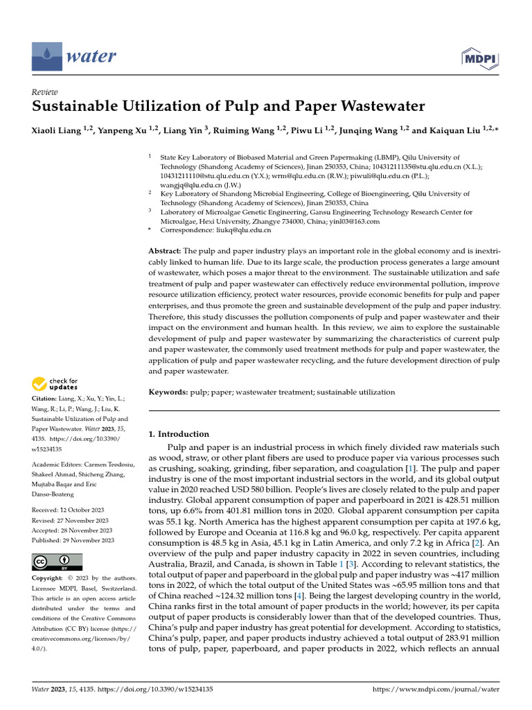 Sustainable Pulp and Paper Wastewater Management | PDF | Pulp (Paper ...