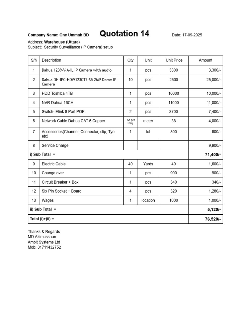 Security Surveillance Quotation 2025 | PDF
