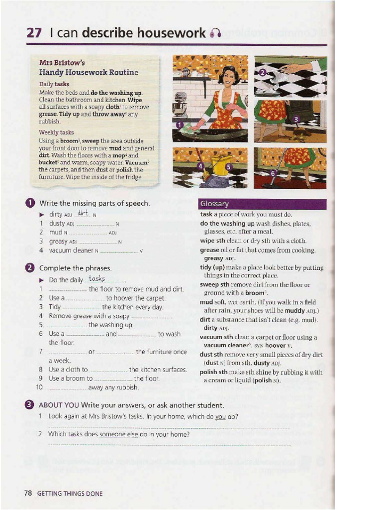 Unit 1 Extra Exercise 4 (Household Chores and Parts of A Building) | PDF