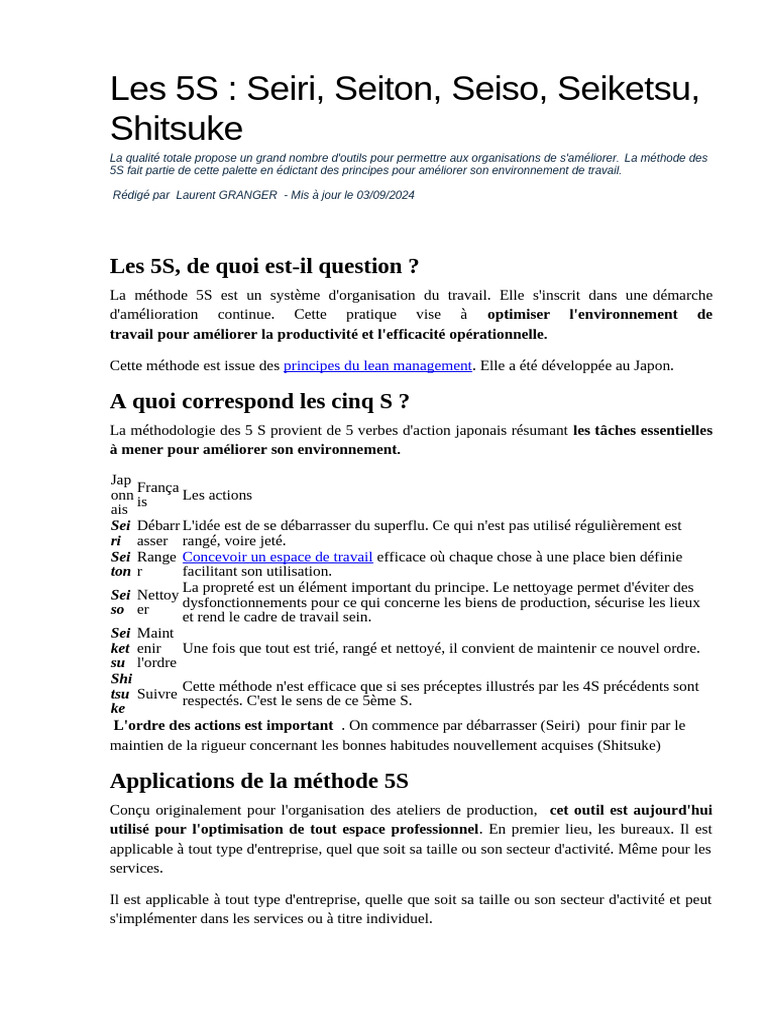 Les 5S: Seiri, Seiton, Seiso, Seiketsu, Shitsuke | PDF | Six Sigma ...