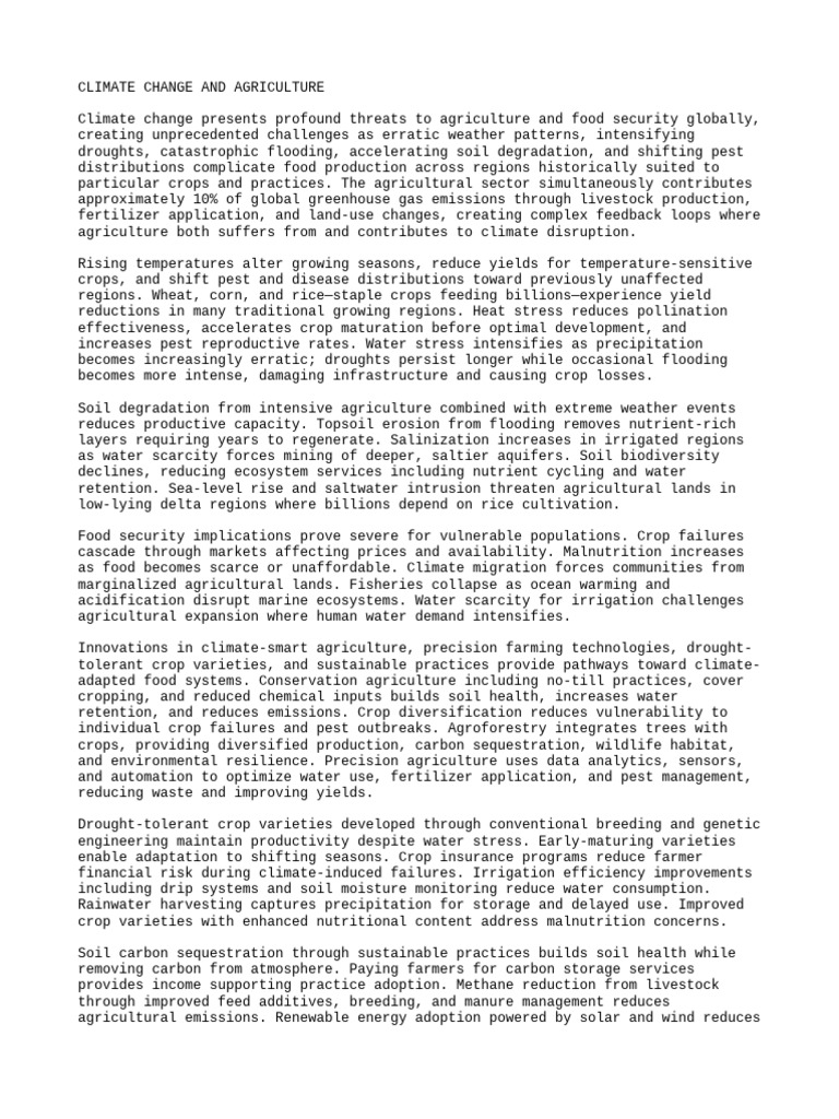 Climate Change's Impact on Agriculture | PDF | Agriculture | Climate Change