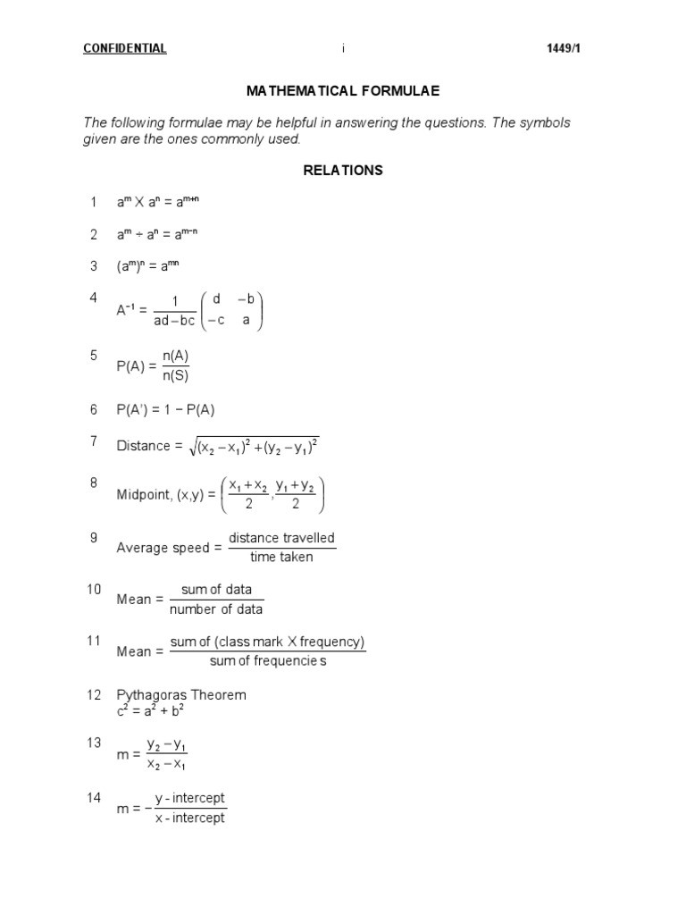 Essential Mathematical Formulae Guide | PDF