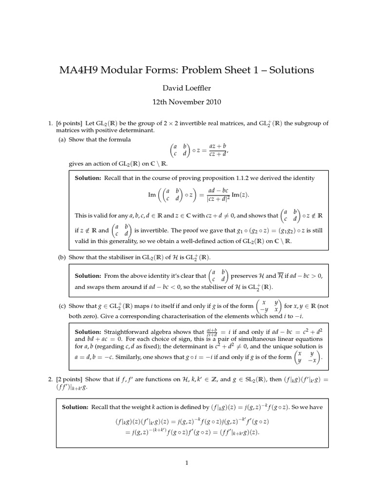 Modular Forms Problem Solutions 1 | PDF | Abstract Algebra | Functions ...