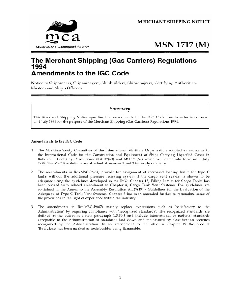 Amendments to IGC Code for Gas Carriers | PDF | Pressure | Gases