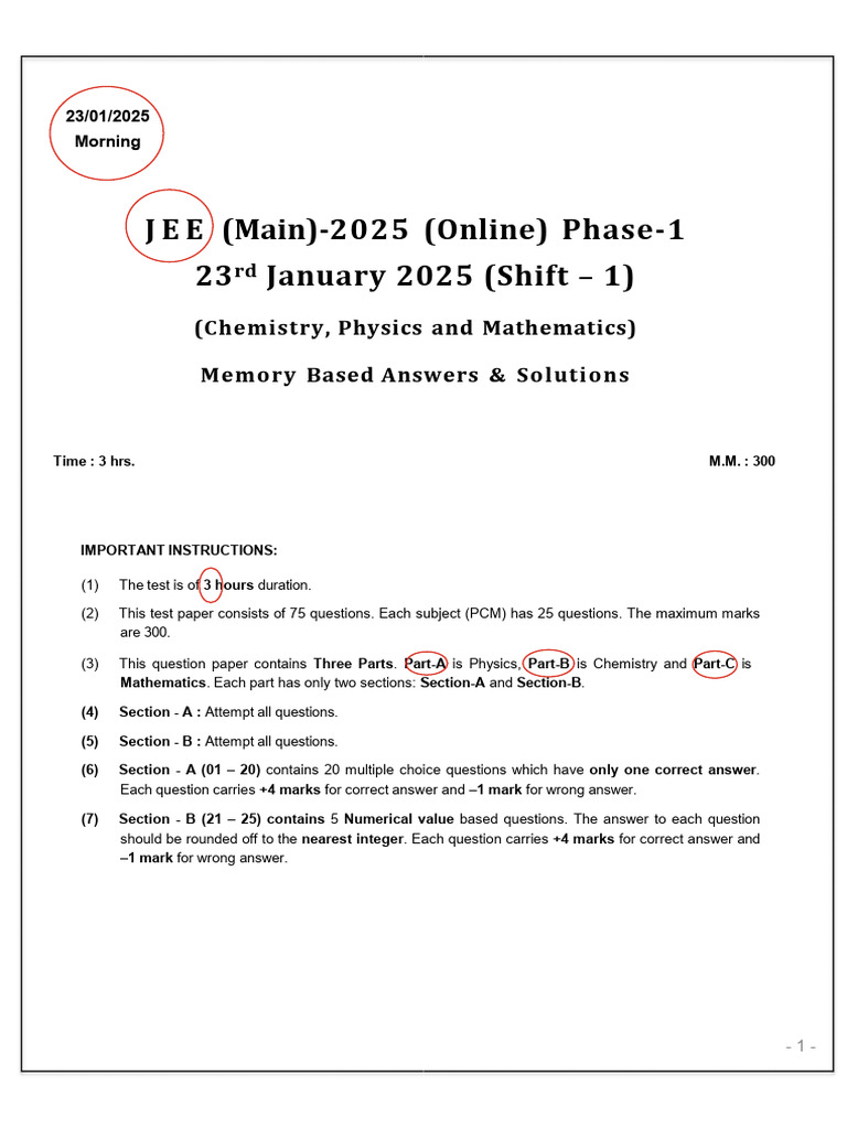 JEE Main 2025 Physics & Chemistry Exam Paper | PDF | Coordination ...
