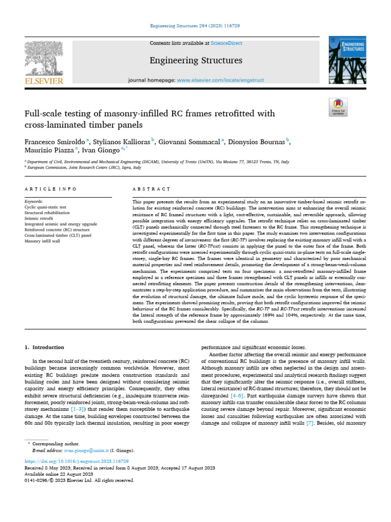Seismic Retrofit of RC Frames with CLT Panels | PDF | Masonry ...