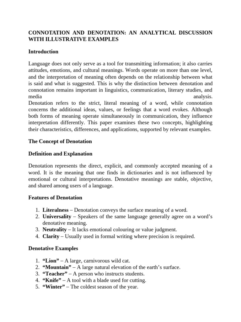 Understanding Connotation vs. Denotation | PDF | Semantics | Communication