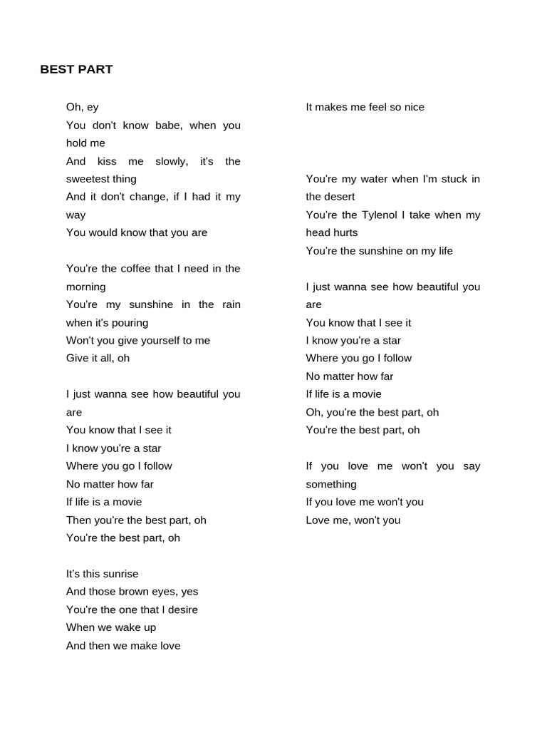 Best Part Lyrics and Children's Song | PDF