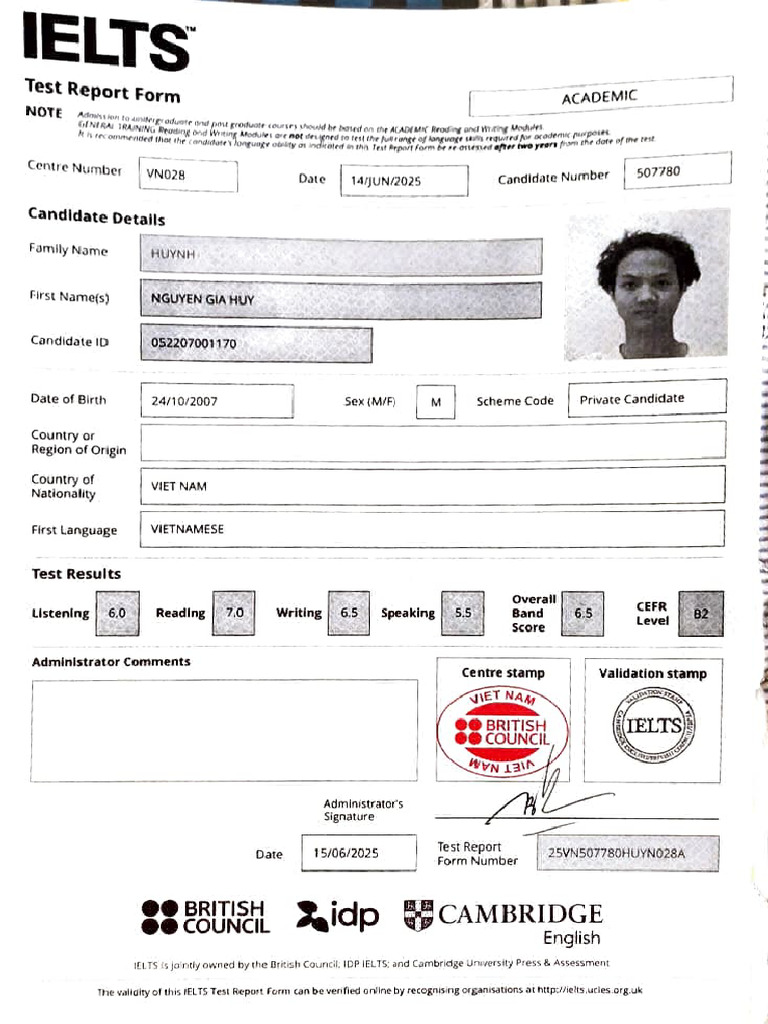 IELTS Test Report Form Details | PDF | International English Language ...