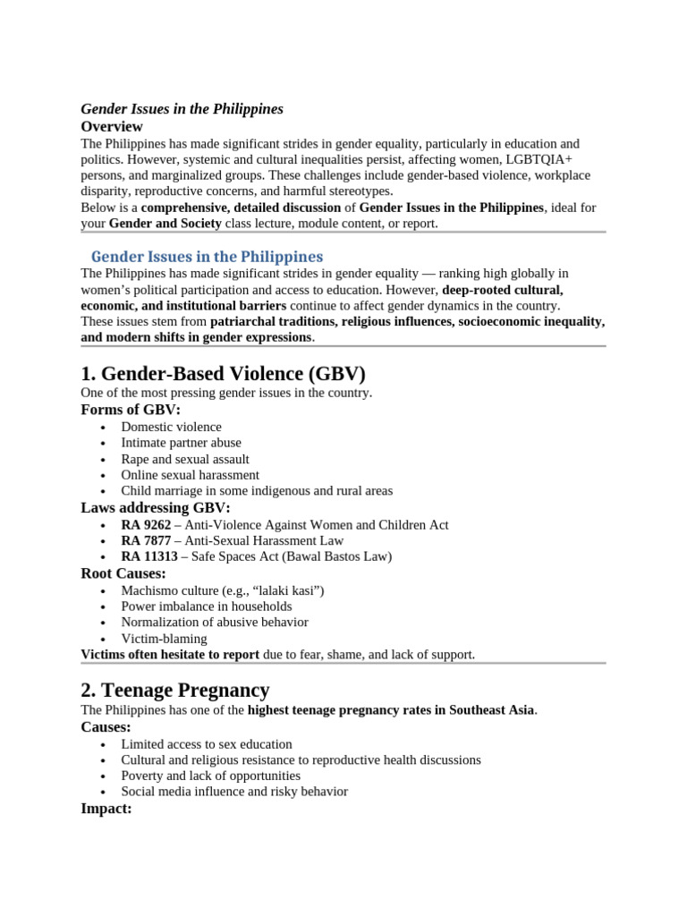 Gender Equality Challenges in the Philippines | PDF | Domestic Violence ...