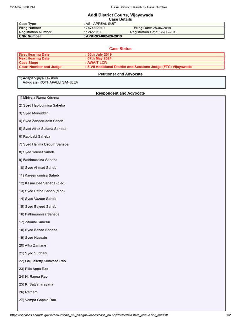Vijayawada Appeal Suit Case Status | PDF