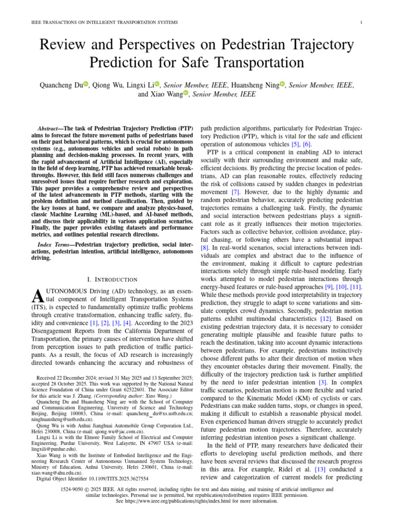 Review and Perspectives On Pedestrian Trajectory Prediction For Safe ...