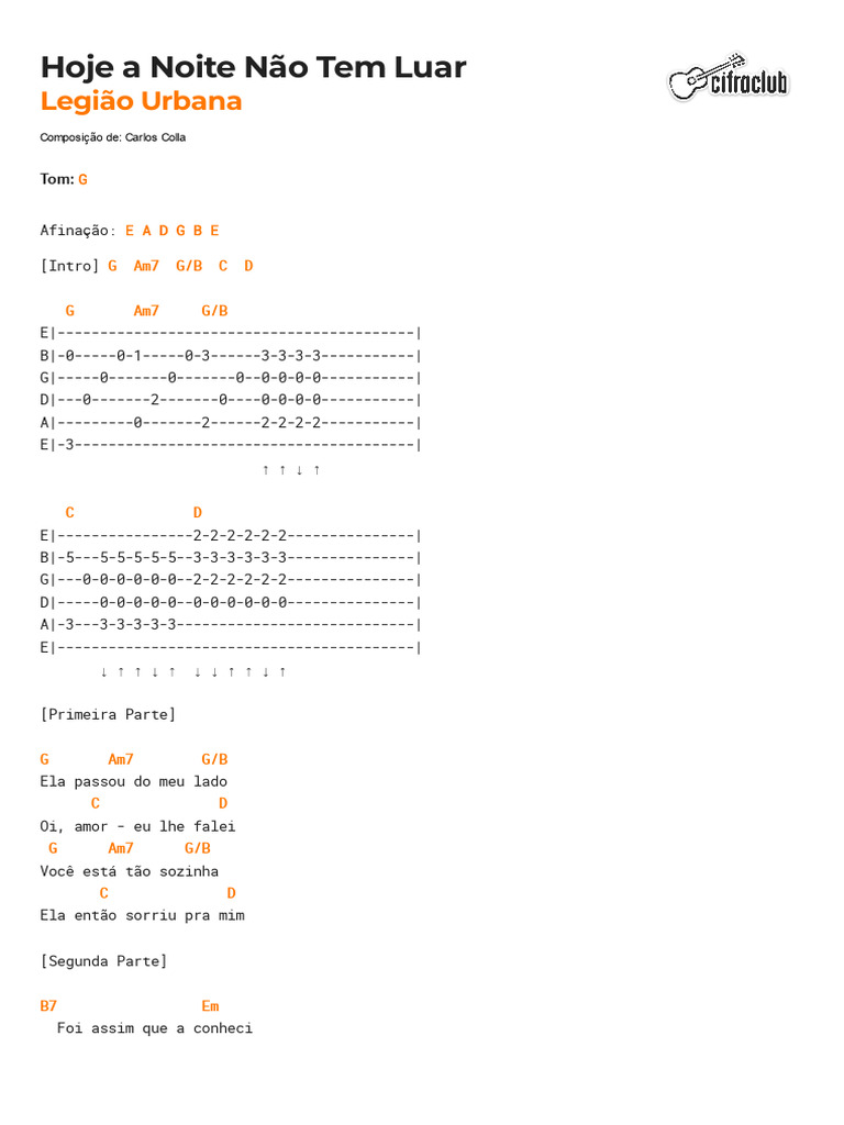 Letra e Acordes: Hoje a Noite Não Tem Luar | PDF | Música gravada