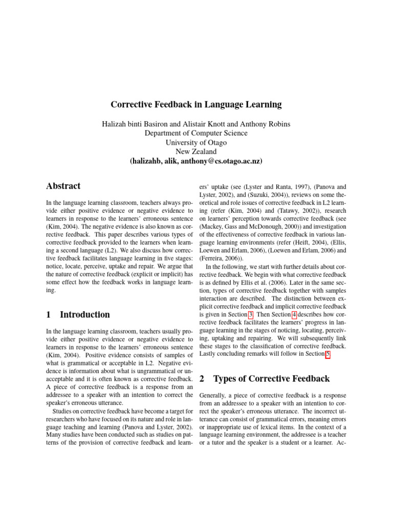 Corrective Feedback | PDF | Second Language | Second Language Acquisition