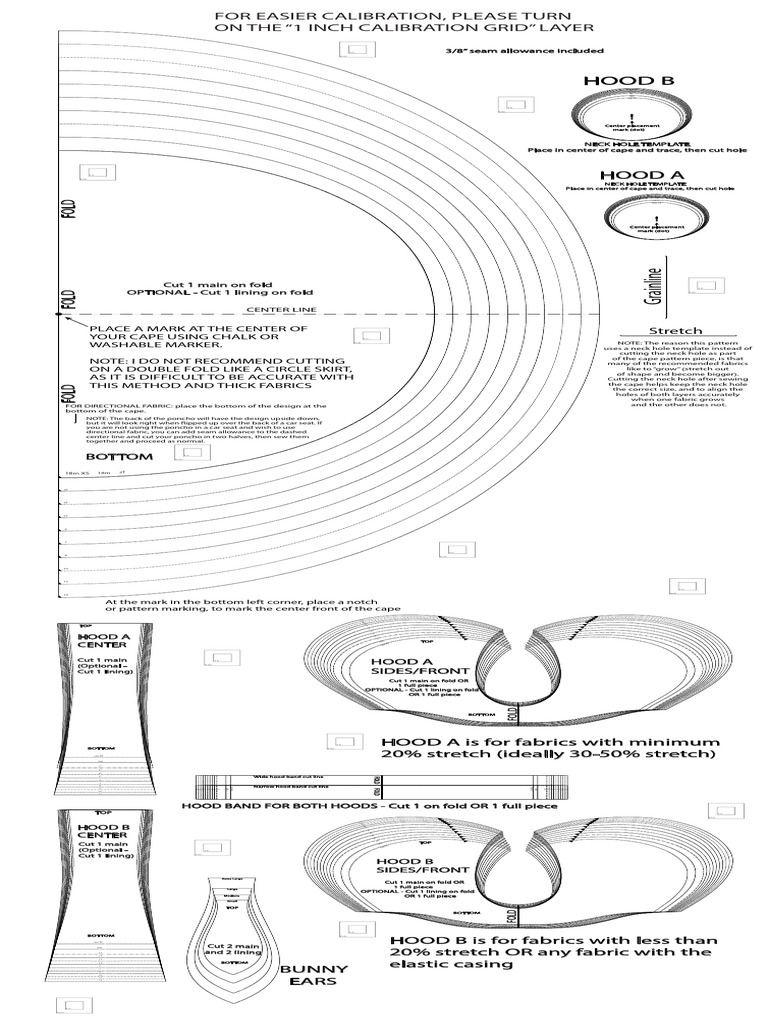 Hood Pattern Instructions for Capes | PDF | Seam (Sewing) | Clothing