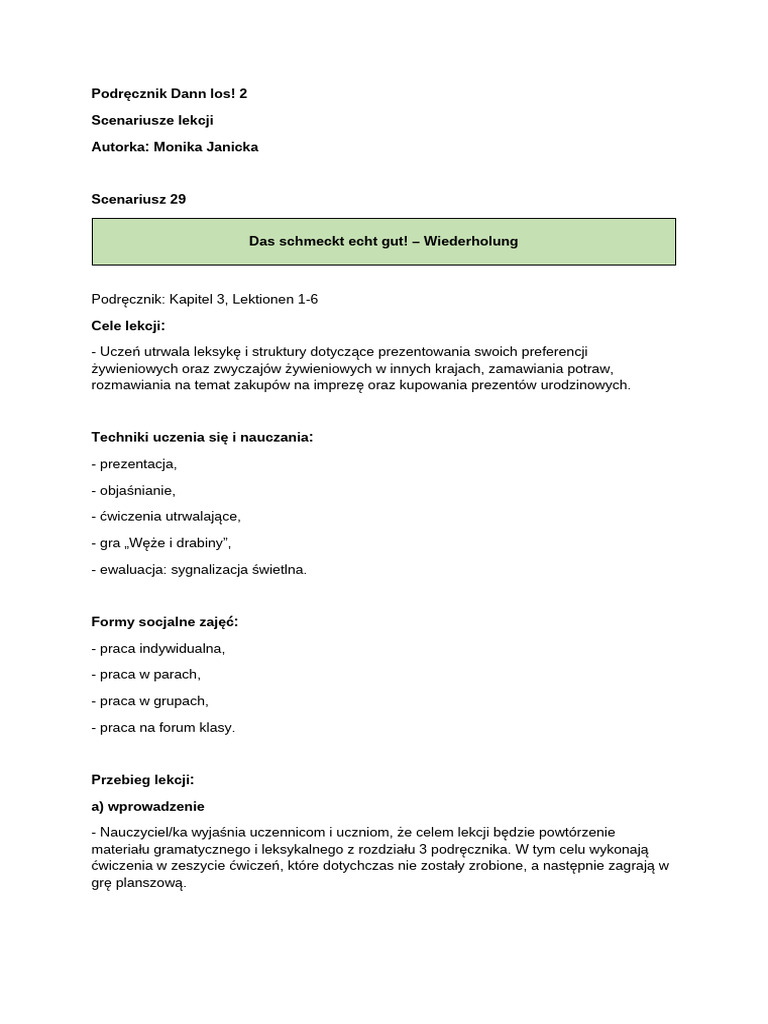 Dann Los! 2 Scenariusz Lekcja 29 | PDF
